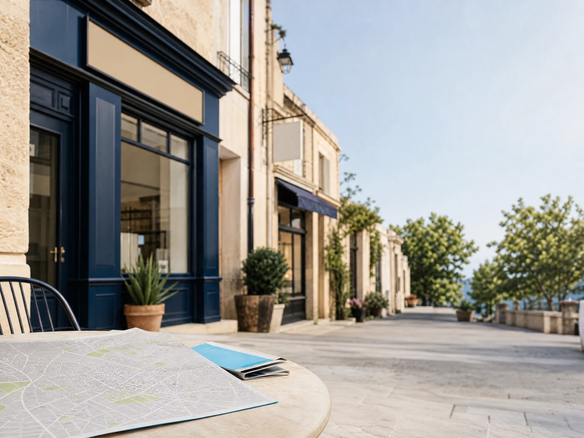Plan de ville et commerce local dans une rue méditerranéenne